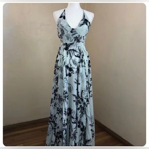 Free People Blue Celadon Floral Hawaiian Maxi Dress XS